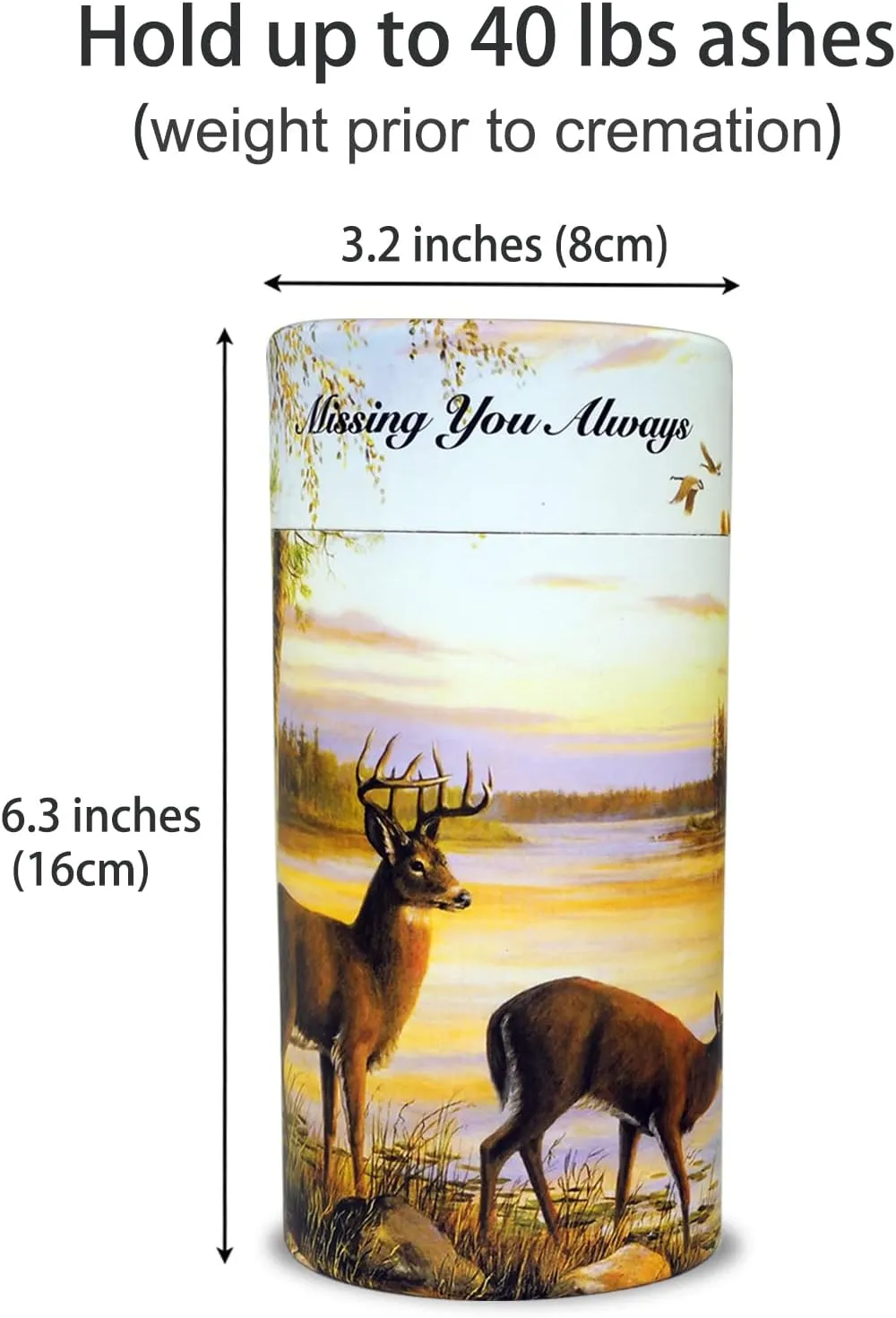 Biodegradable Scattering Tube Urn for Ashes, 40 lbs ECO Small Spreading Cremation Paper Urn for Human Male Female Adult Pet Dog Cat Ashes, Including Canvas Pouch(Forest Deer)