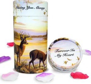 Biodegradable Scattering Tube Urn for Ashes, 40 lbs ECO Small Spreading Cremation Paper Urn for Human Male Female Adult Pet Dog Cat Ashes, Including Canvas Pouch(Forest Deer)
