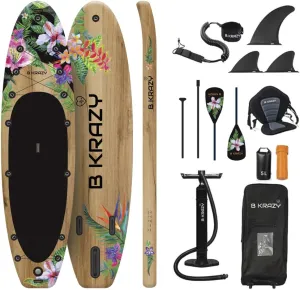 Bkrazy High-End Inflatable Stand Up Paddle Board - Complete Package with Accessories & Bag - Perfect for Lakes, River and Ocean - 10.6 ft Adult Board