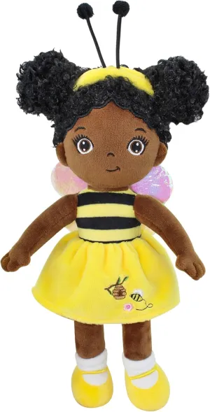 Black Baby Doll, Black Dolls African American Stuffed Toy, 12” Rag Dolls for Girls Soft Gifts, Toys for 2 3 Year Old Girl, Brown Doll Fairy Baby Toy for 2 3 Year Old Girls (SMALL-BLACK BEE)