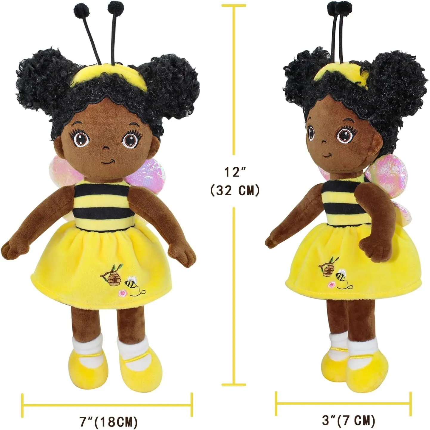 Black Baby Doll, Black Dolls African American Stuffed Toy, 12” Rag Dolls for Girls Soft Gifts, Toys for 2 3 Year Old Girl, Brown Doll Fairy Baby Toy for 2 3 Year Old Girls (SMALL-BLACK BEE)