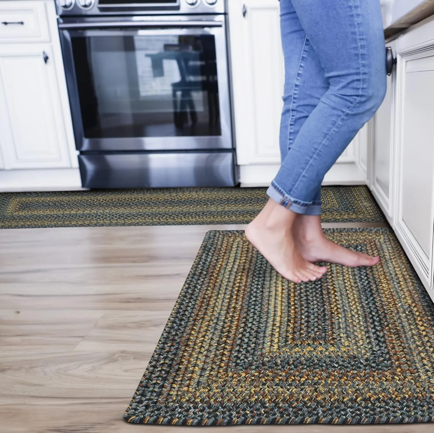 Black Forest Braided Rope Rug 27"x45" - Rectangle, Black and Gold, Indoor Outdoor Washable - Country Primitive Decor for Bathrooms and Kitchens - Beautiful, Durable, Waterproof, Pet Friendly and Soft
