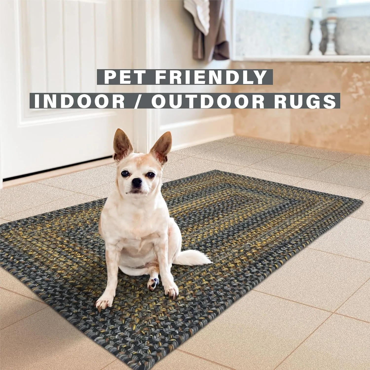 Black Forest Braided Rope Rug 27"x45" - Rectangle, Black and Gold, Indoor Outdoor Washable - Country Primitive Decor for Bathrooms and Kitchens - Beautiful, Durable, Waterproof, Pet Friendly and Soft