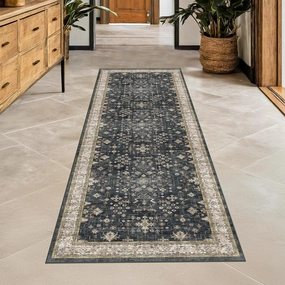 Black Boho Washable 2x6 Runner Rugs for Hallway Kitchen Bedroom Beside Laundry Room Bathroom Rug, Pet & Kids Friendly, Non Slip Low Pile Stain Resistant Soft Faux Wool Long 24 x 72 Floor Carpet