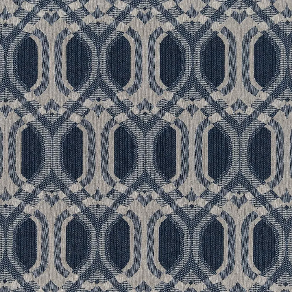 Blue Stain Resistant Performance Pet Friendly Geometric Woven Pattern Upholstery Fabric by The Yard - SKU: Alden Sapphire