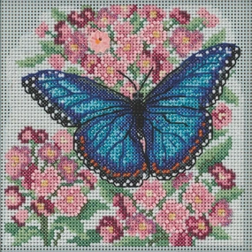 Blue Morpho Butterfly Beaded Counted Cross Stitch Kit Mill Hill 2022 Buttons & Beads Spring MH142216 Multicolor