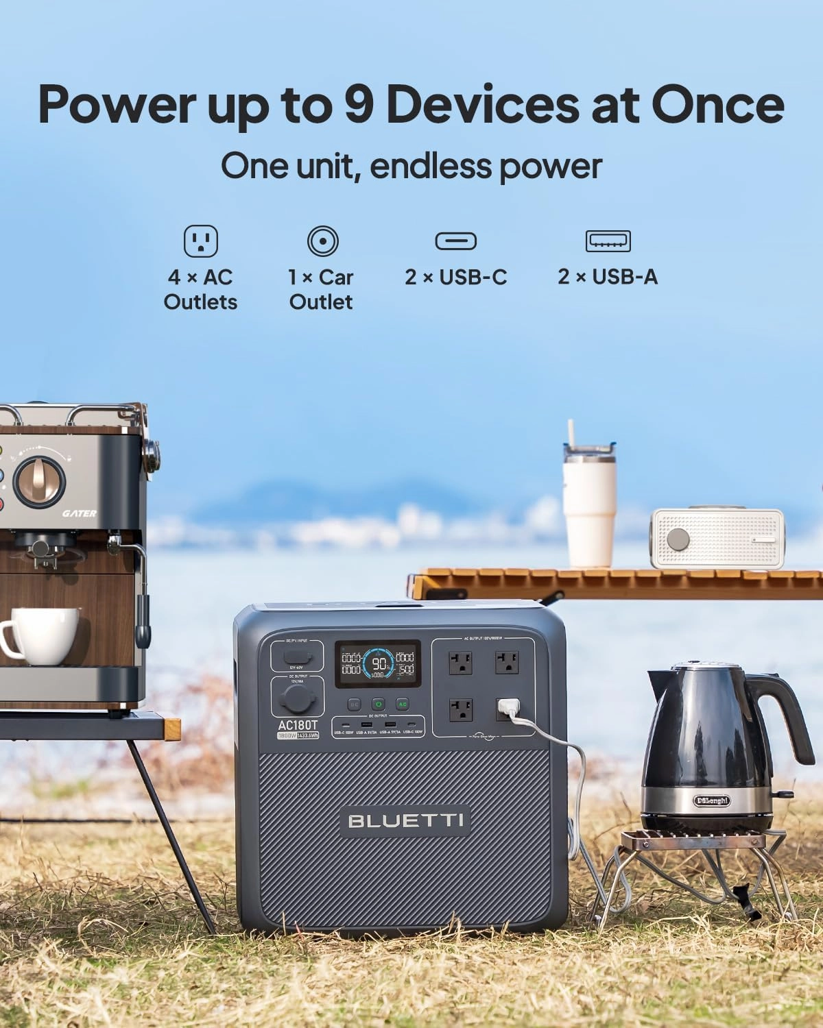 BLUETTI Solar Generator Pioneer MD (AC180T), 1,432Wh LiFePO4 Battery Backup w/ 4 1,800W (3,600W Surge) AC Outlets, 0-80% in 45 Min., Hot Swappable for Camping, Outdoor Adventures, Emergency