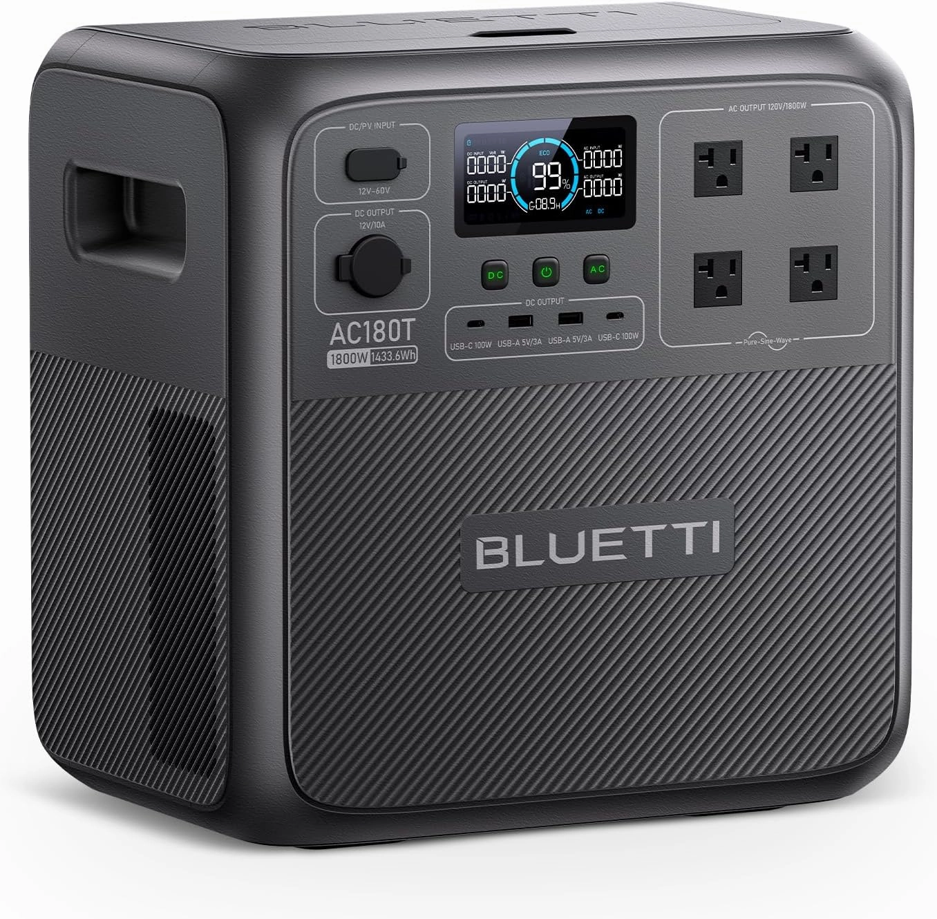 BLUETTI Solar Generator Pioneer MD (AC180T), 1,432Wh LiFePO4 Battery Backup w/ 4 1,800W (3,600W Surge) AC Outlets, 0-80% in 45 Min., Hot Swappable for Camping, Outdoor Adventures, Emergency