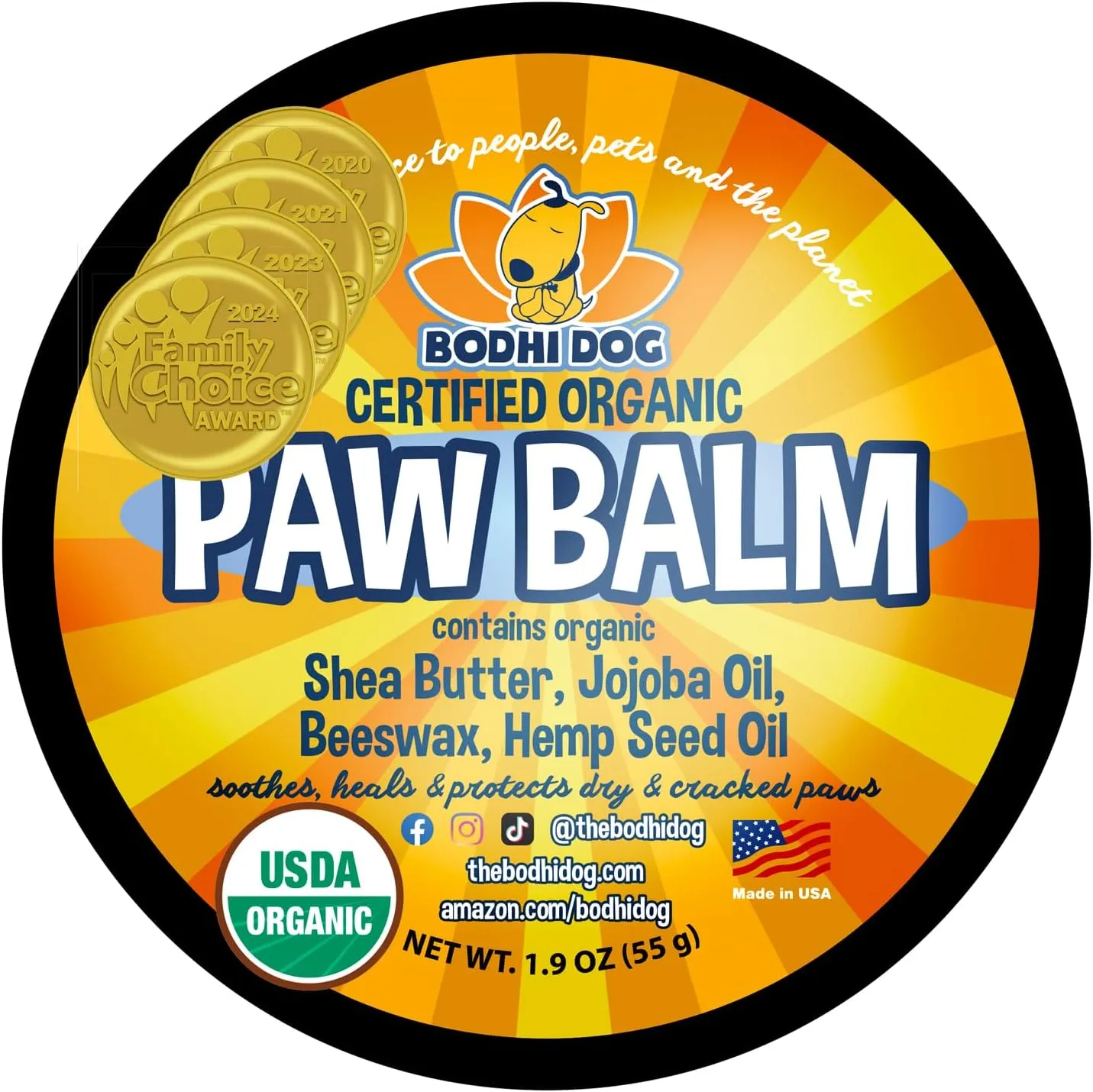 Bodhi Dog Paw Balm- USDA Certified Organic, Natural Healing & Soothing for Dry, Cracking, Rough Pet Paws- Protects, Restores, & Relieves Chapped Paws- Better Than Paw Wax (2oz)