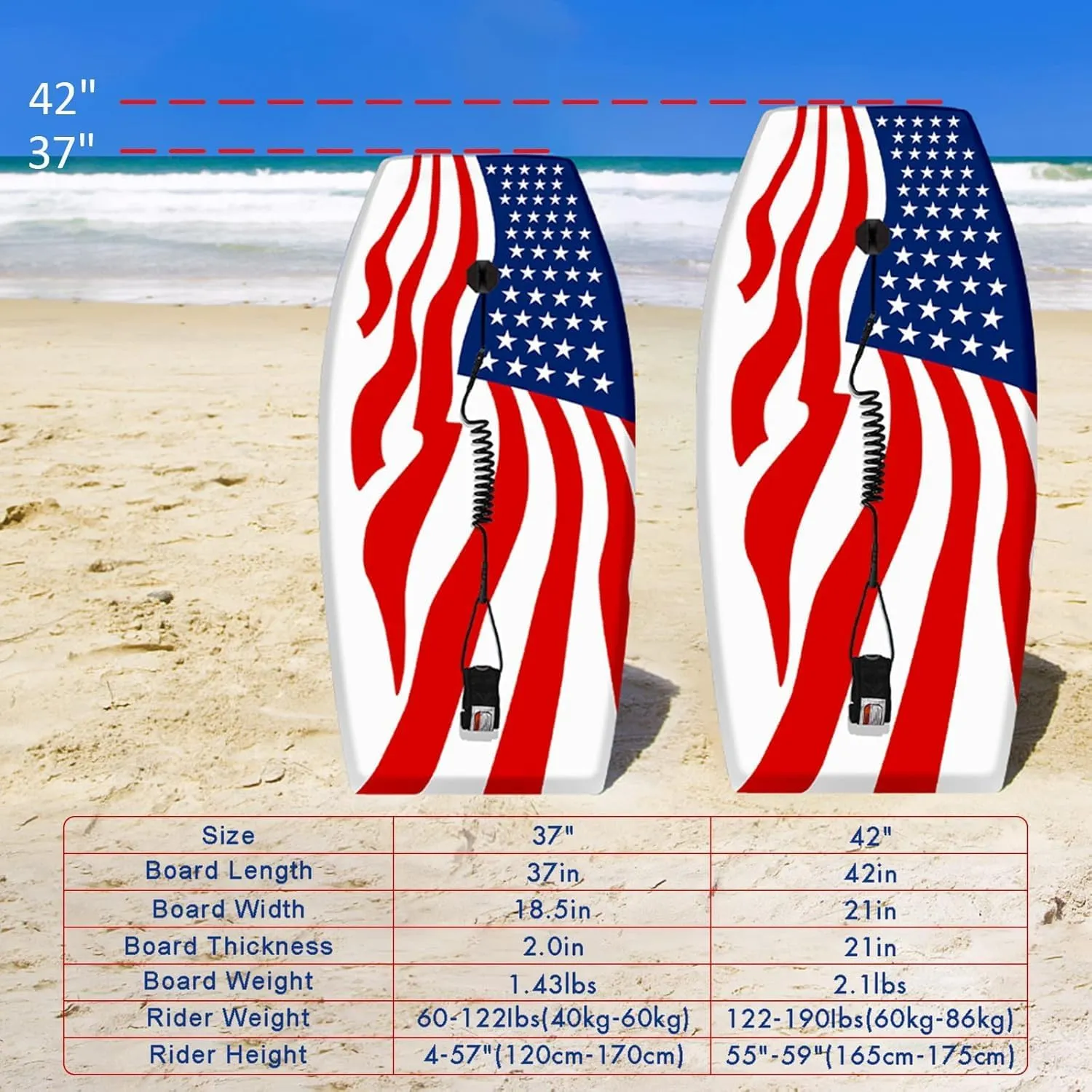 Bodyboard for Beach 37 / 42 Inch Premium Body Board Super Lightweight Surf Boards with EPS Core Wrist Leash HDPE Slick Bottom Perfect Surfing for Teens Adults Kids Beginners and Any Surf Rider Level