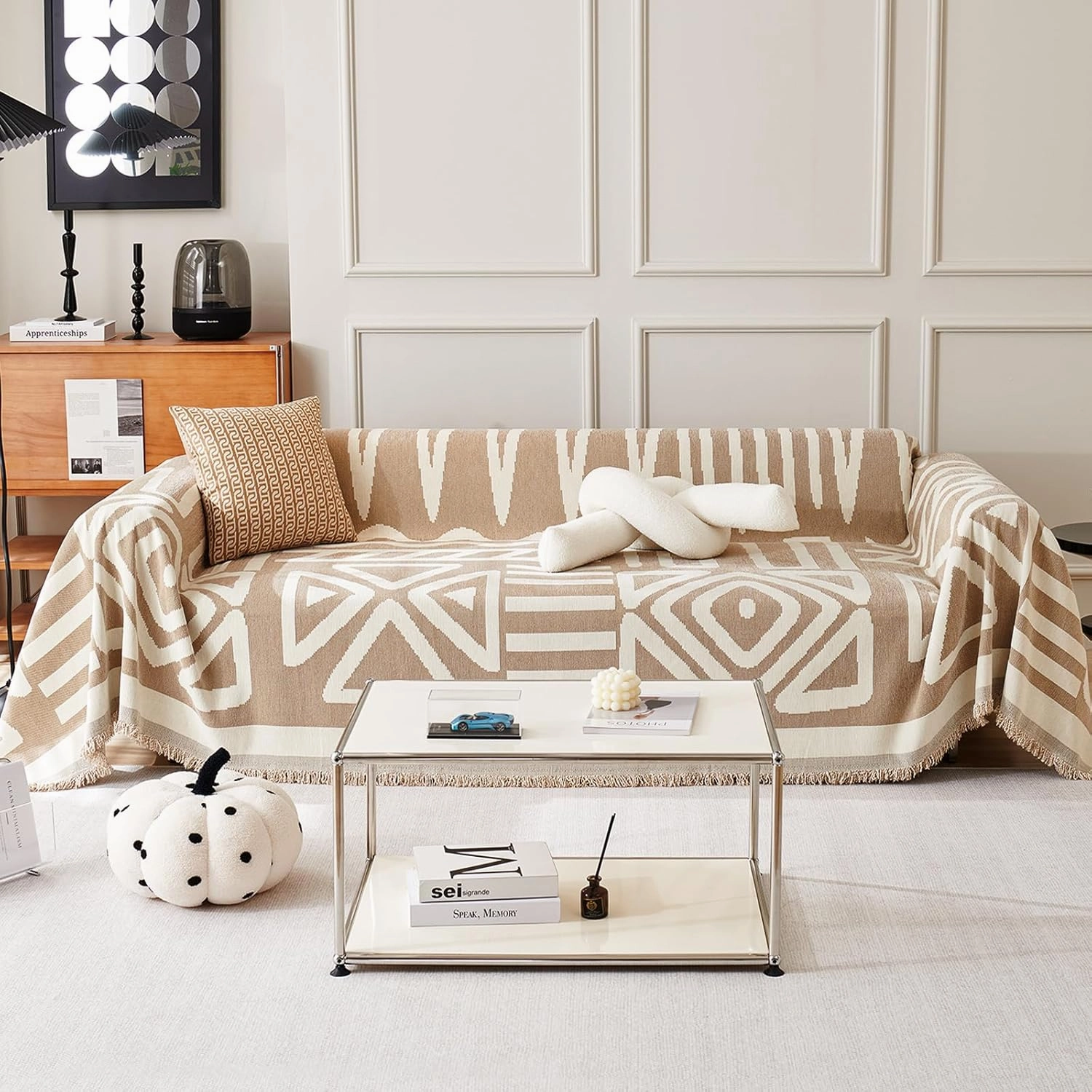 Boho Couch Cover, Sofa Covers Washable, Soft Couch Covers for 3 Cushion Couch Sofa Pet Friendly, Thick Chenille Futon Cover, Loveseat Covers, Sofa Slipcovers (Khaki, 71"×118")