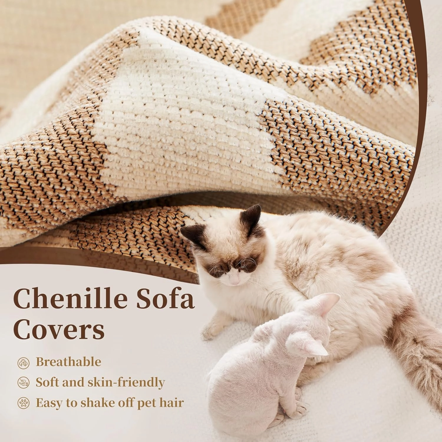 Boho Couch Cover, Sofa Covers Washable, Soft Couch Covers for 3 Cushion Couch Sofa Pet Friendly, Thick Chenille Futon Cover, Loveseat Covers, Sofa Slipcovers (Khaki, 71"×118")