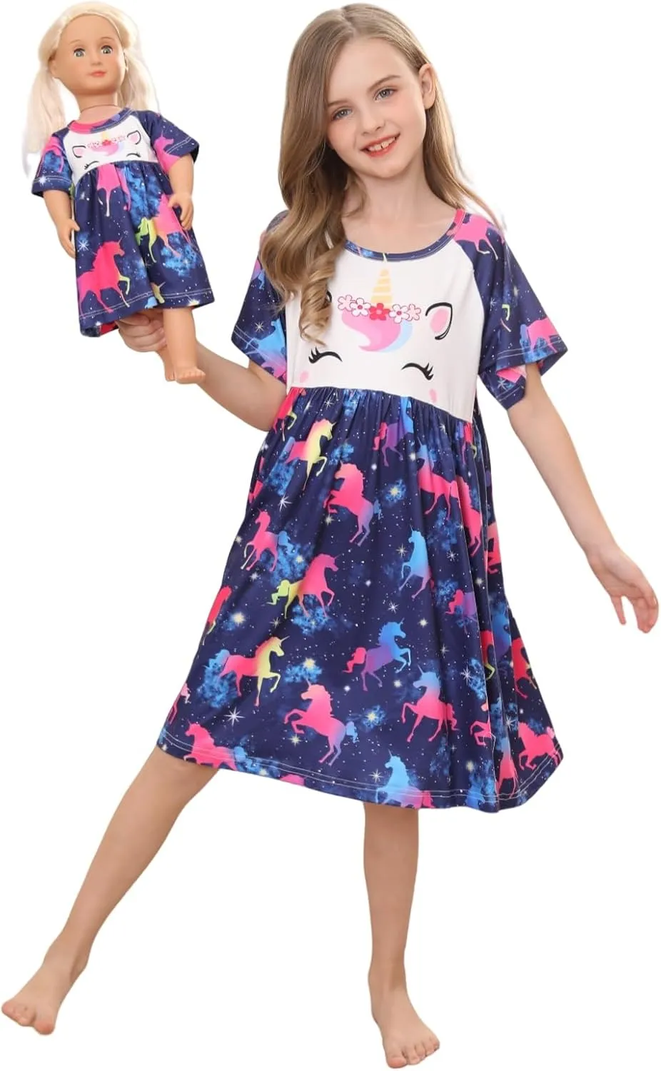 Bow Dream Girl Dress Cute and Matching American Girl Doll Clothes Accessories for Girls Dresses Set