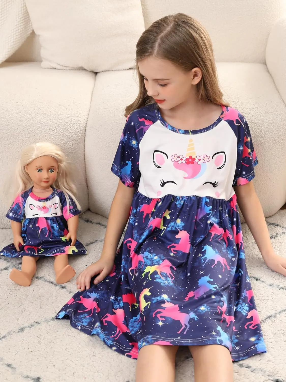 Bow Dream Girl Dress Cute and Matching American Girl Doll Clothes Accessories for Girls Dresses Set