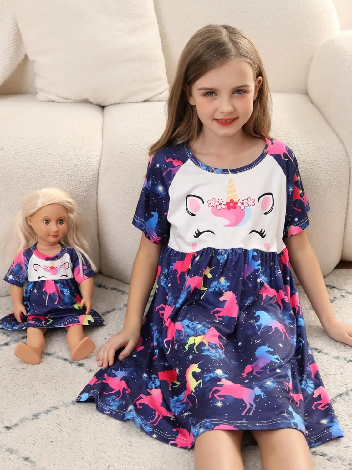 Bow Dream Girl Dress Cute and Matching American Girl Doll Clothes Accessories for Girls Dresses Set