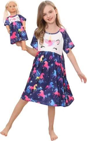 Bow Dream Girl Dress Cute and Matching American Girl Doll Clothes Accessories for Girls Dresses Set
