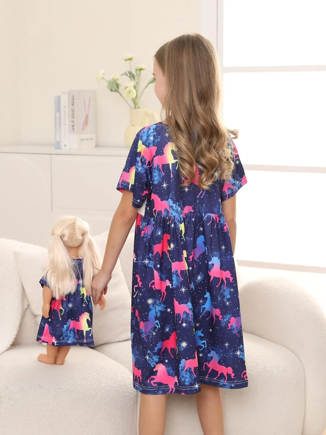 Bow Dream Girl Dress Cute and Matching American Girl Doll Clothes Accessories for Girls Dresses Set