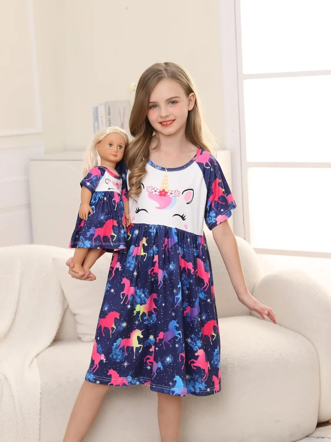 Bow Dream Girl Dress Cute and Matching American Girl Doll Clothes Accessories for Girls Dresses Set