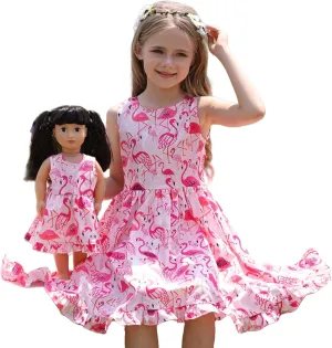 Bow Dream Girl Dresses with Matching American Girl Doll Clothes Vintage Flowers Butterfly 3-12 Years