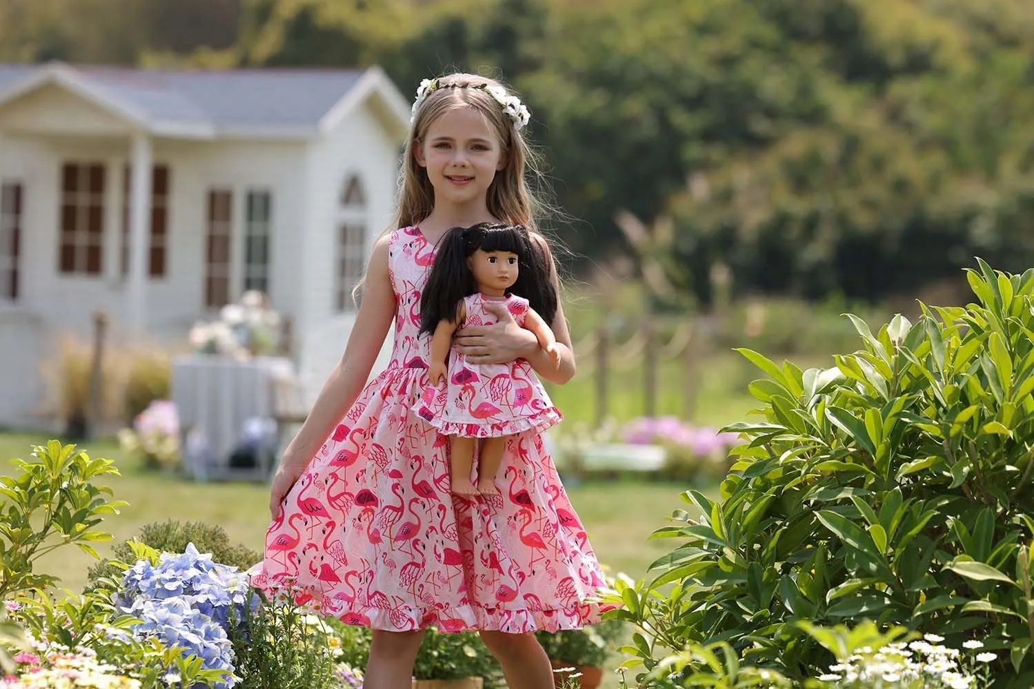 Bow Dream Girl Dresses with Matching American Girl Doll Clothes Vintage Flowers Butterfly 3-12 Years