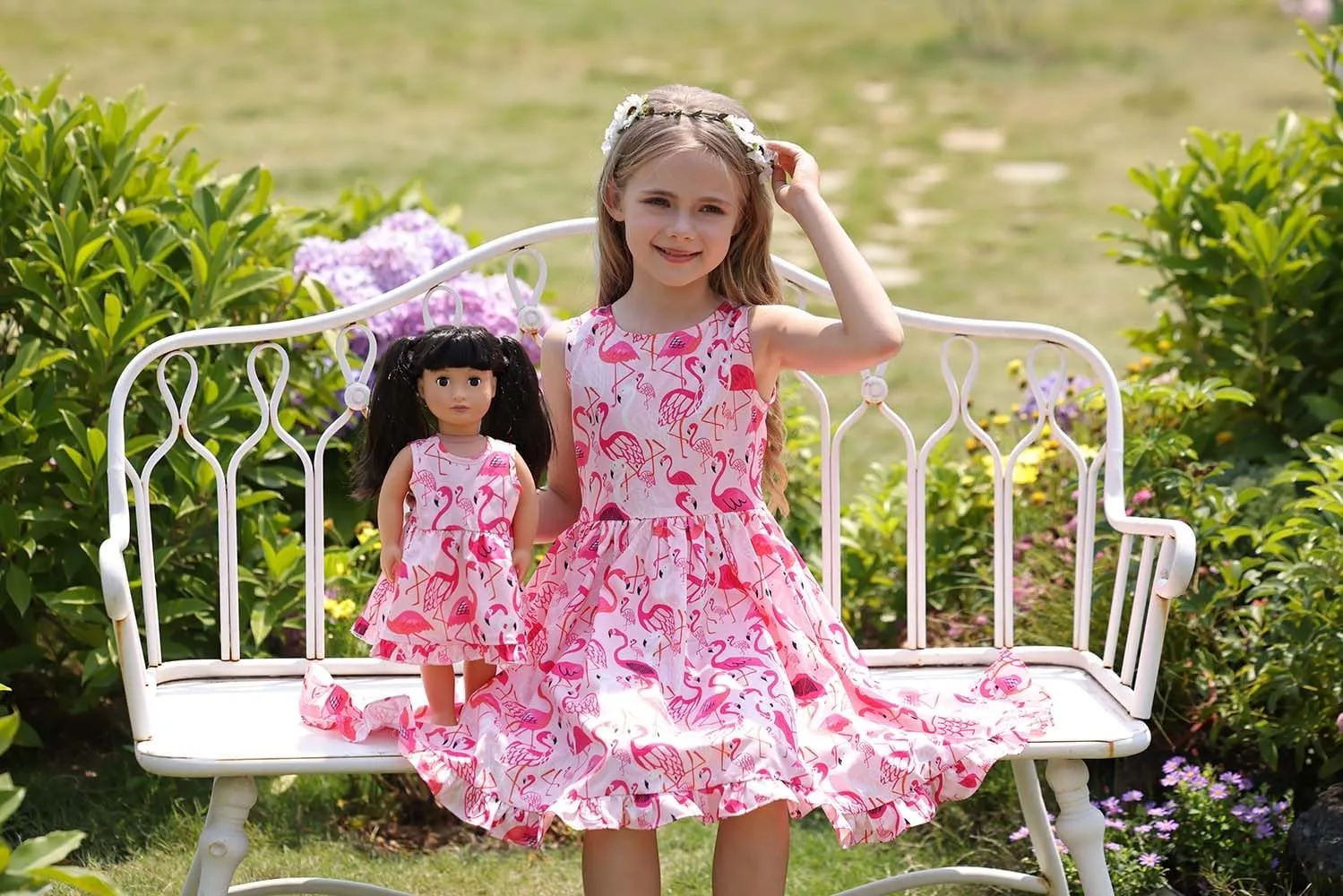 Bow Dream Girl Dresses with Matching American Girl Doll Clothes Vintage Flowers Butterfly 3-12 Years