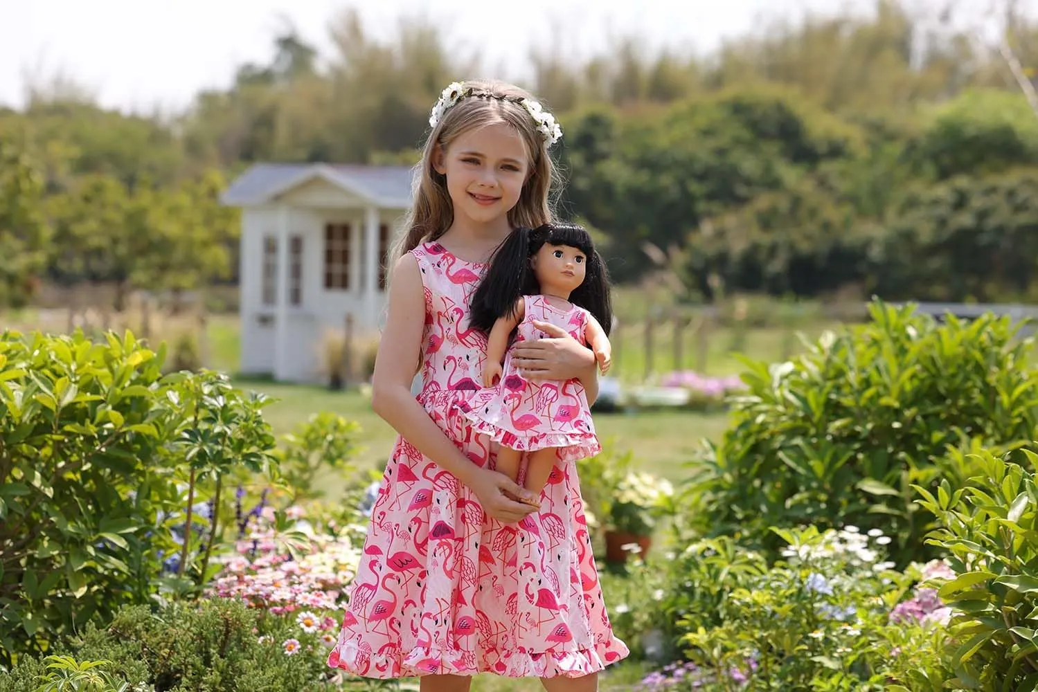 Bow Dream Girl Dresses with Matching American Girl Doll Clothes Vintage Flowers Butterfly 3-12 Years