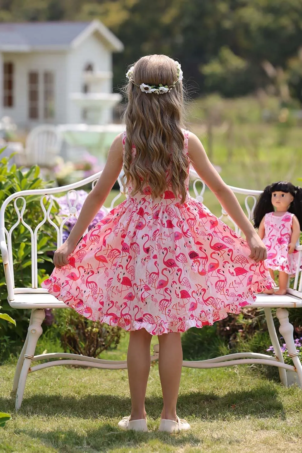 Bow Dream Girl Dresses with Matching American Girl Doll Clothes Vintage Flowers Butterfly 3-12 Years