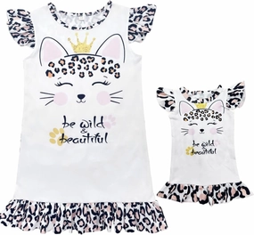Bow Dream Girl Dress and Matching American Girl Doll Clothes for Girls Leopard Cat