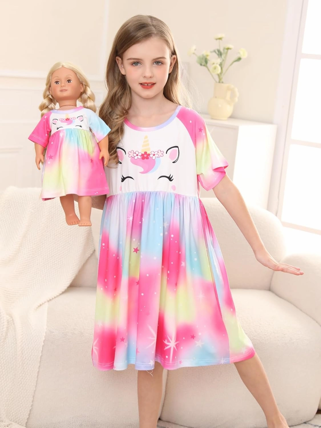 Bow Dream Girl Dress Cute and Matching American Girl Doll Clothes Accessories for Girls Dresses Set