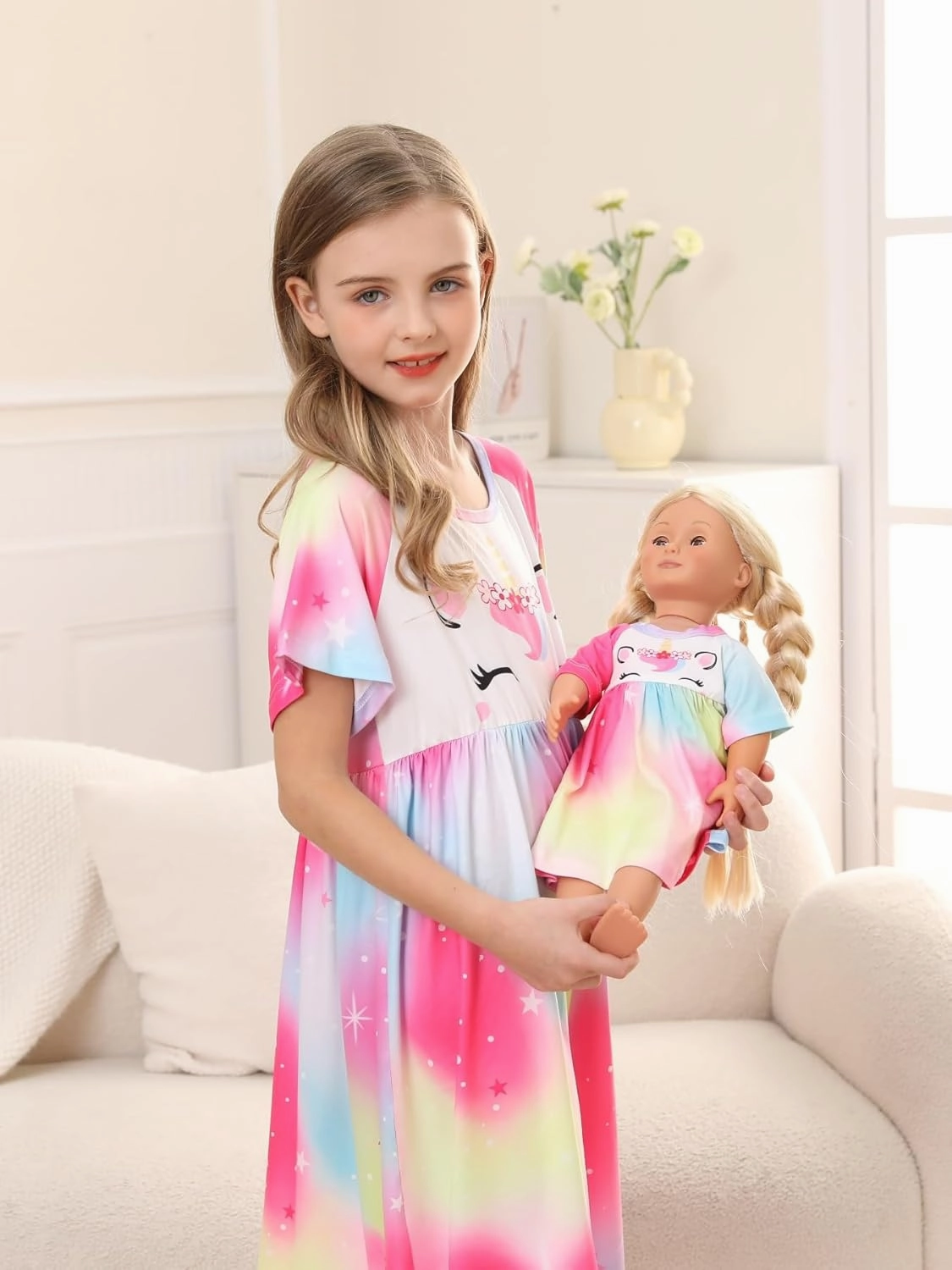 Bow Dream Girl Dress Cute and Matching American Girl Doll Clothes Accessories for Girls Dresses Set
