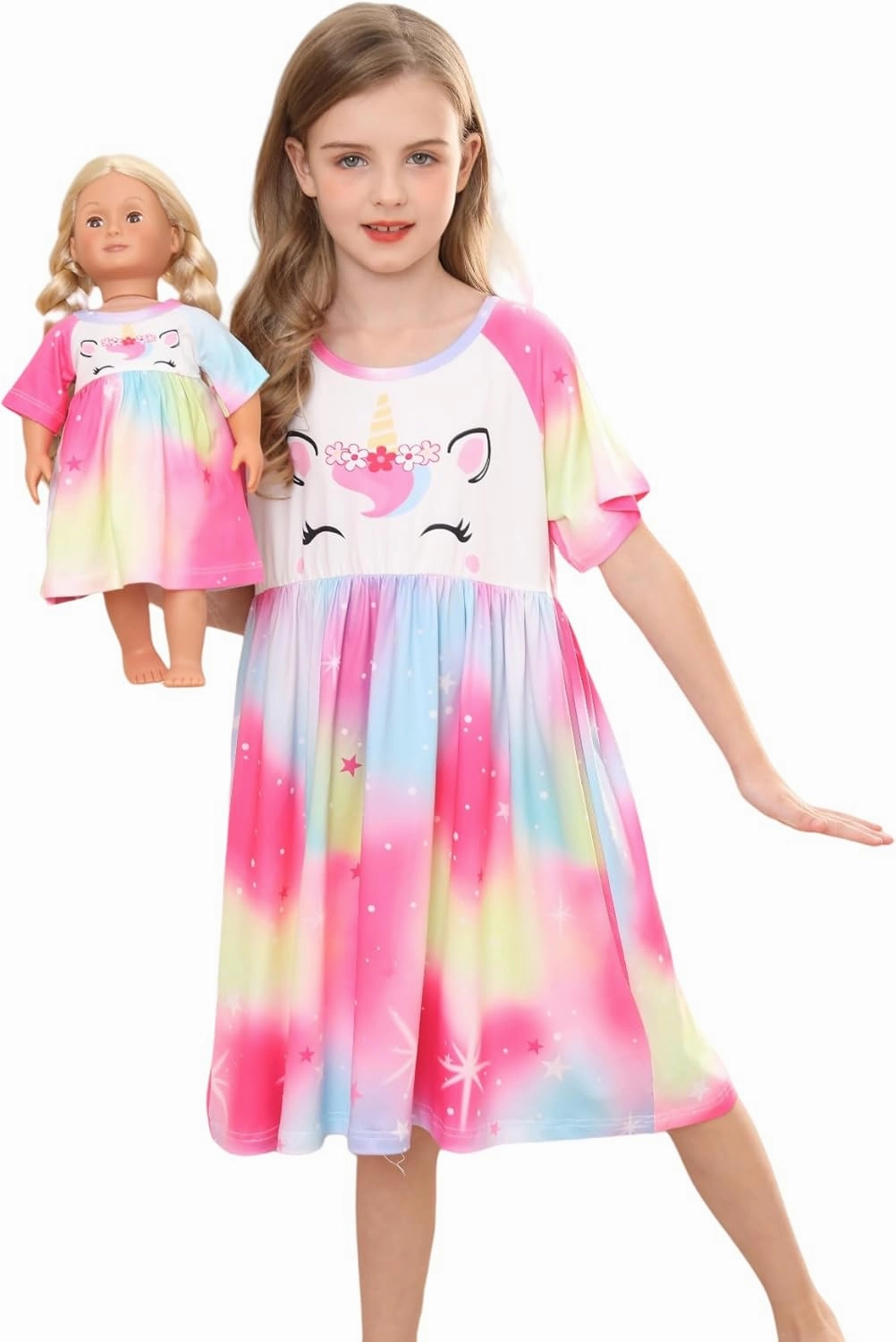 Bow Dream Girl Dress Cute and Matching American Girl Doll Clothes Accessories for Girls Dresses Set