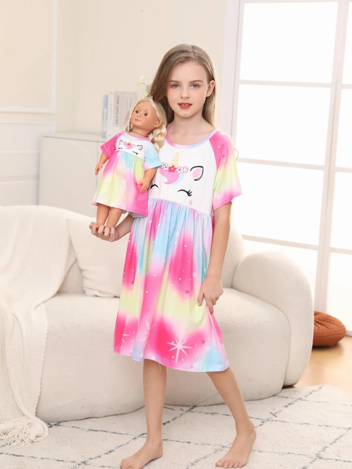 Bow Dream Girl Dress Cute and Matching American Girl Doll Clothes Accessories for Girls Dresses Set