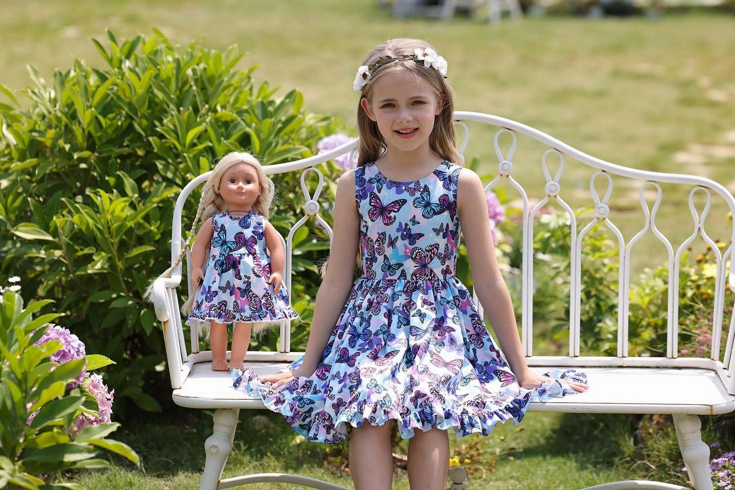 Bow Dream Girl Dresses with Matching American Girl Doll Clothes Vintage Flowers Butterfly 3-12 Years