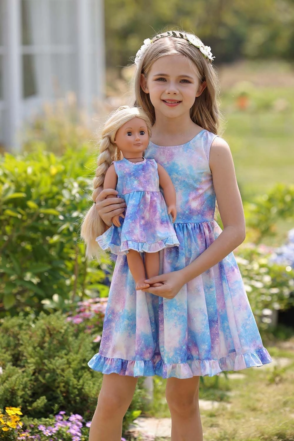 Bow Dream Girl Dresses with Matching American Girl Doll Clothes Vintage Flowers Butterfly 3-12 Years
