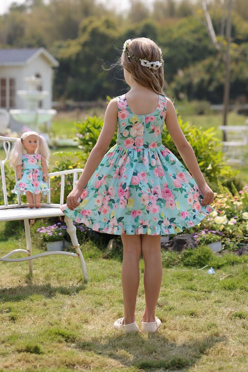 Bow Dream Girl Dresses with Matching American Girl Doll Clothes Vintage Flowers Butterfly 3-12 Years