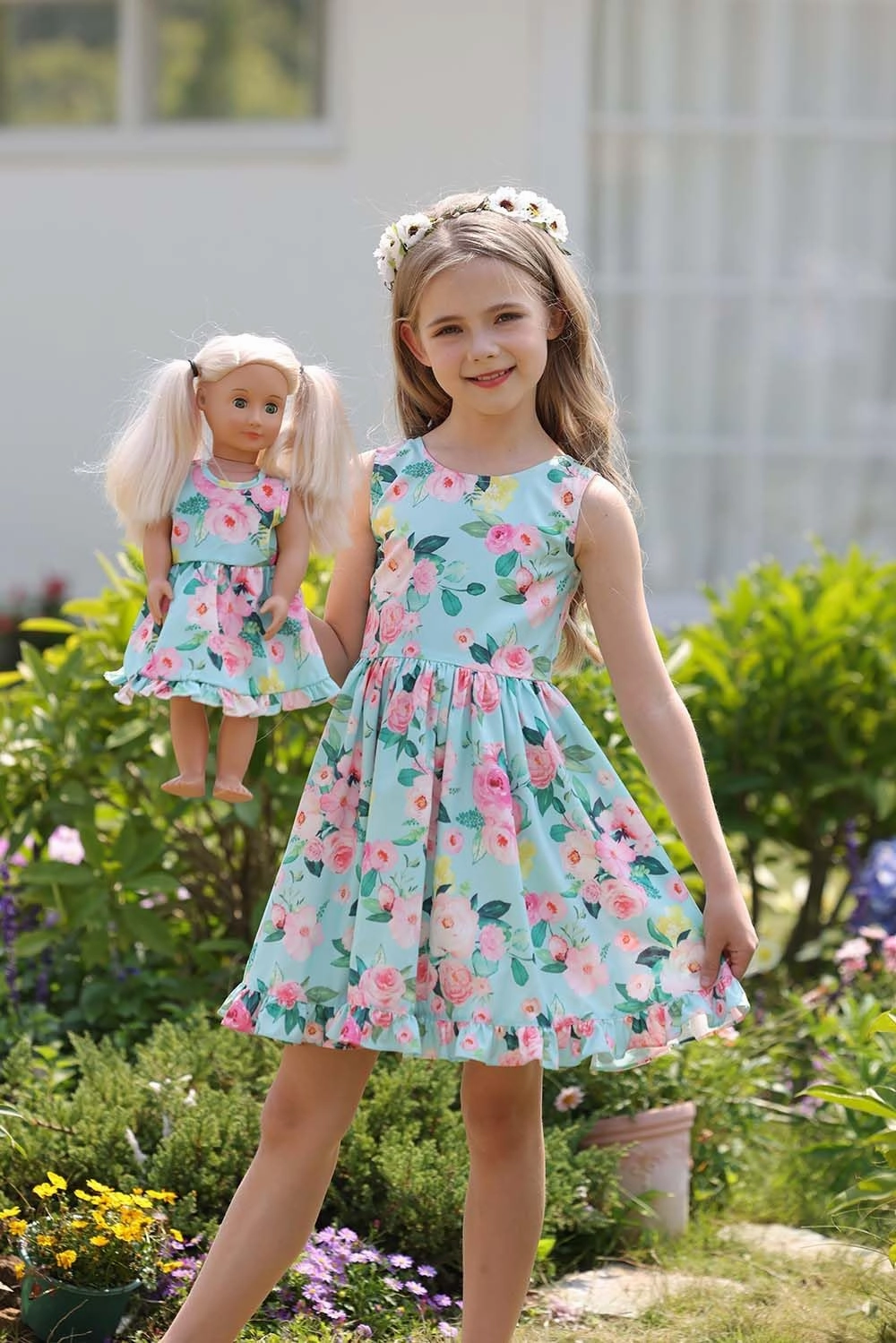 Bow Dream Girl Dresses with Matching American Girl Doll Clothes Vintage Flowers Butterfly 3-12 Years