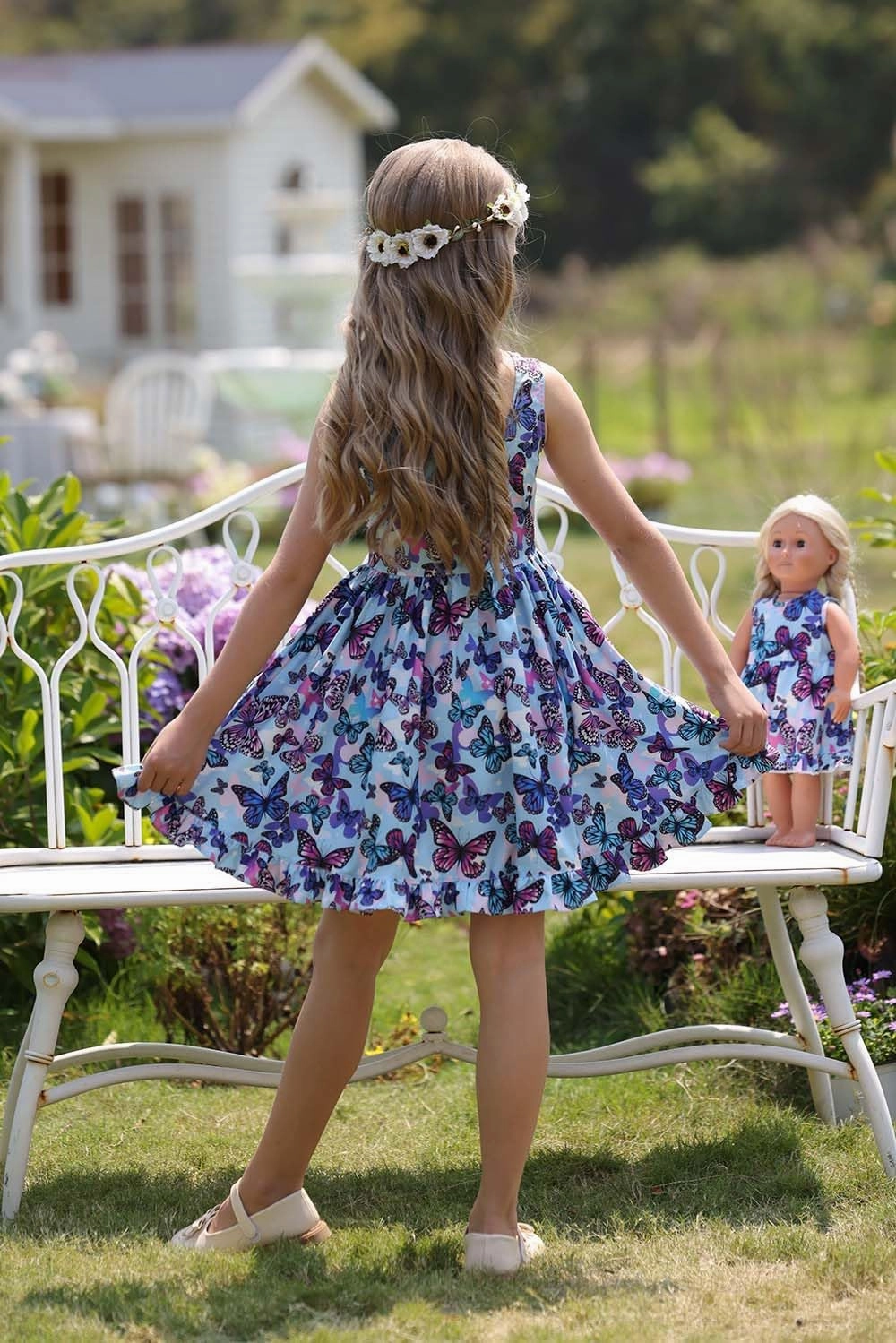 Bow Dream Girl Dresses with Matching American Girl Doll Clothes Vintage Flowers Butterfly 3-12 Years