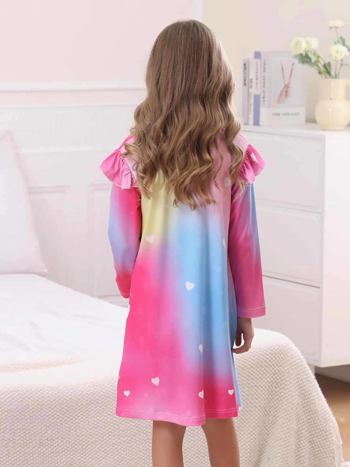 Bow Dream Toddler Girls Dress and Matching American Girl Doll Clothes for Girls Party Birthday Cartoon Pattern Dress