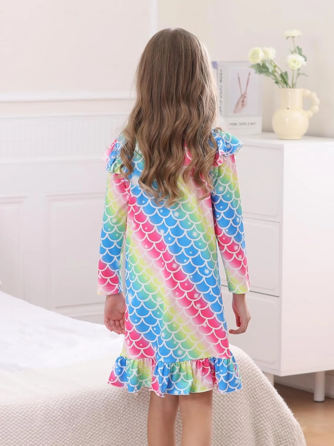 Bow Dream Toddler Girls Rainbow Strips Dress and Matching American Girl Doll Clothes for Girls Kids Clothes