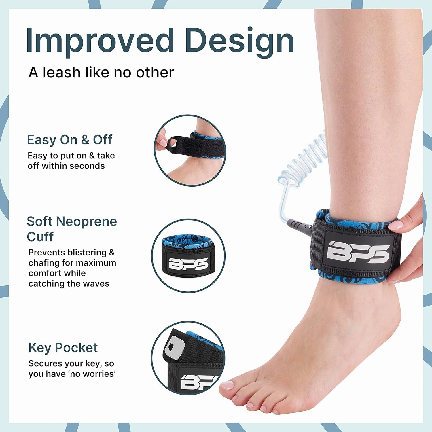BPS ‘Storm’ Premium 7.2mm Coil SUP Leash Paddleboard Ankle Leash Quick Release Tab, with Waterproof Waist Bag Longboard Surfboard Stand-up Paddleboard Accessories