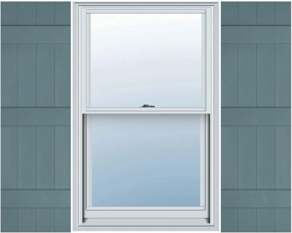 Builders Edge 14 in. W x 60 in. H, Custom Four Board Joined (3 Batten), Board-n-Batten Shutters, Includes Matching Installation Spikes (Per Pair), 004 - Wedgewood Blue