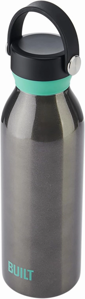 BUILT 18 fl oz Double-Walled Stainless Steel Standard Mouth Cascade Bottle, Threaded Handle Lid Spill-resistant Travel Cup with Rubber Grip Keep Drinks Cold Hot for Home Travel