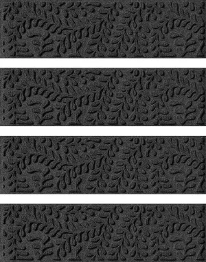 Bungalow Flooring Waterhog Stair Treads, Set of 4, 8-1/2 x 30 inches, Made in USA, Durable and Decorative Floor Covering, Indoor/Outdoor, Water-Trapping, Boxwood Collection, Charcoal