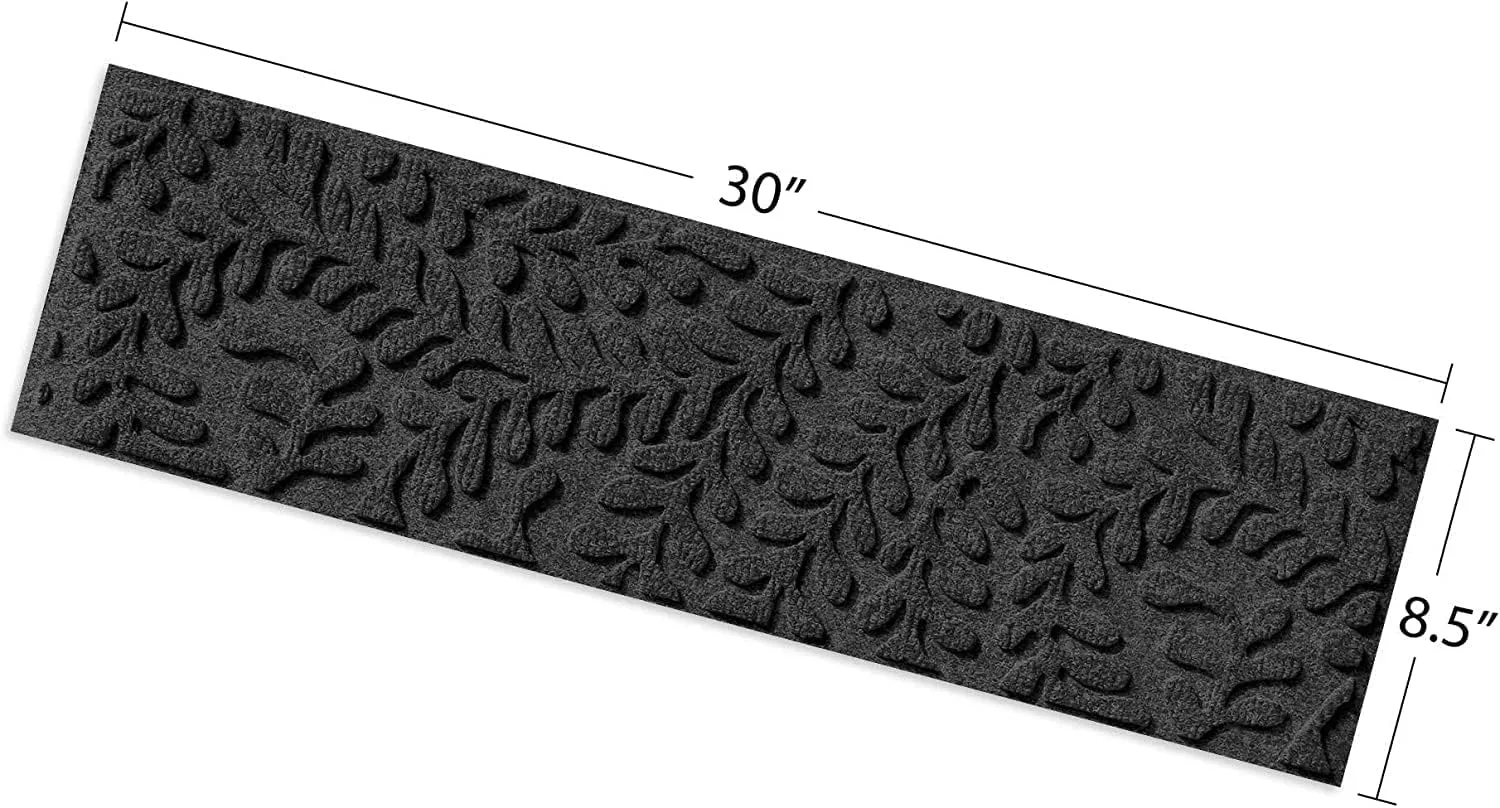 Bungalow Flooring Waterhog Stair Treads, Set of 4, 8-1/2 x 30 inches, Made in USA, Durable and Decorative Floor Covering, Indoor/Outdoor, Water-Trapping, Boxwood Collection, Charcoal