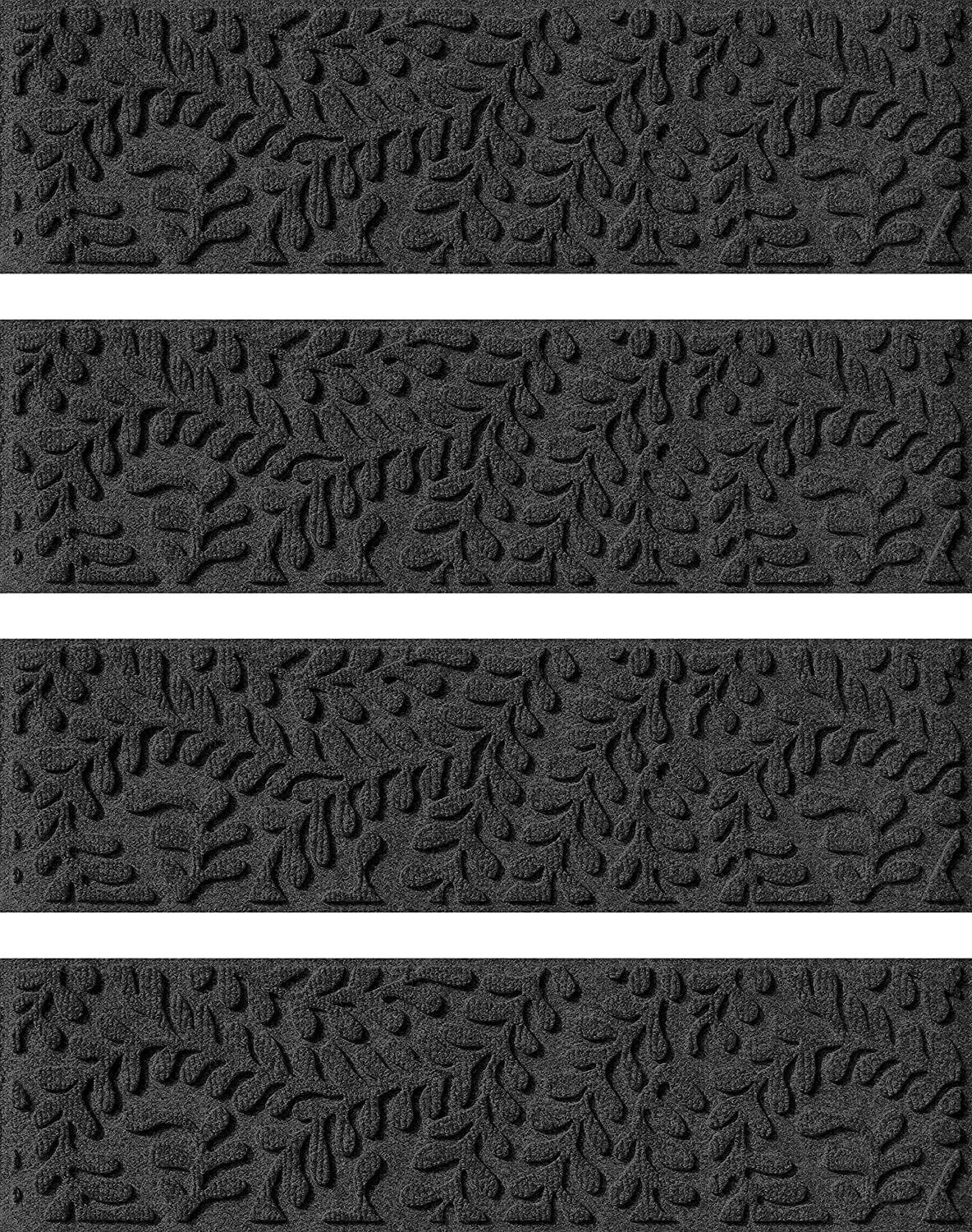 Bungalow Flooring Waterhog Stair Treads, Set of 4, 8-1/2 x 30 inches, Made in USA, Durable and Decorative Floor Covering, Indoor/Outdoor, Water-Trapping, Boxwood Collection, Charcoal