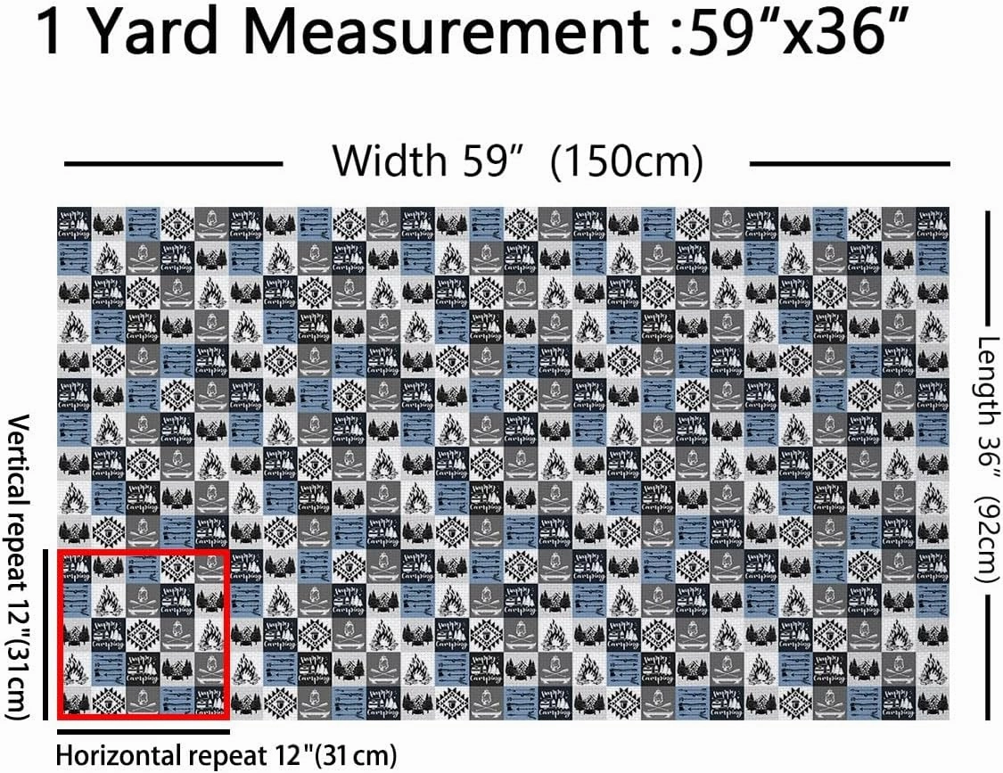 Camping RV Trailer Fabric by The Yard Cartoon Trees Mountain Cute Pine Cones Fabric for Sewing Lovers Jungle Adventure Lake Farmhouse Fabric for Room Decor and DIY Upholstery 5 Yards,180" L x 59" W