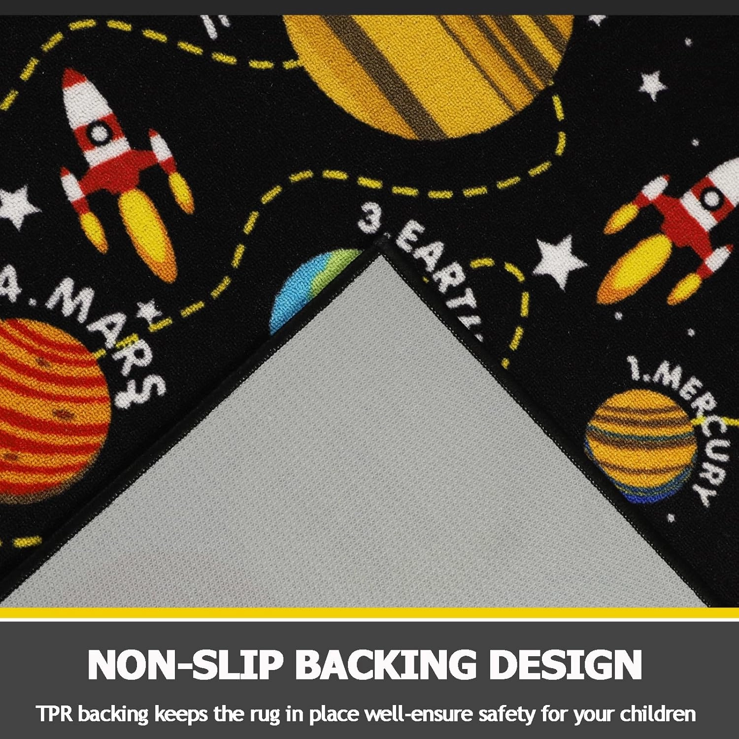 Capslpad Black Outer Space Kids Play Rug ABC Alphabet Kids Play Mat for Toddlers Non Slip Solar System Star Planets Nursery Rug for Girl Boy Kid Carpet for Bedroom Playroom Nursery Decor,5'x6.6'