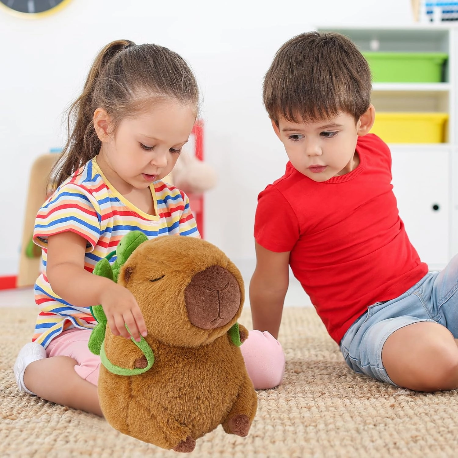Capybara Plush Toy with Turtle Backpack - 10'' Kawaii Capybara Stuffed Animal for Kids and Adults - Cute Capibara Plushies Pillow Doll Gifts (Turtle)