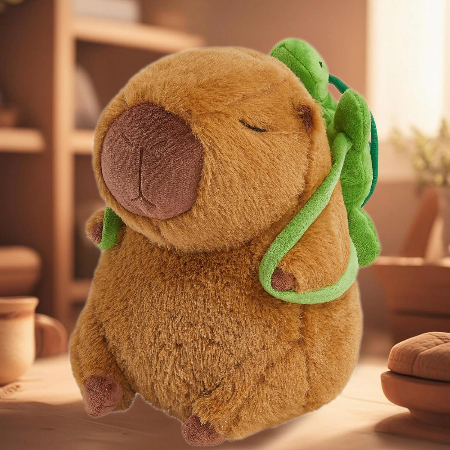 Capybara Plush Toy with Turtle Backpack - 10'' Kawaii Capybara Stuffed Animal for Kids and Adults - Cute Capibara Plushies Pillow Doll Gifts (Turtle)