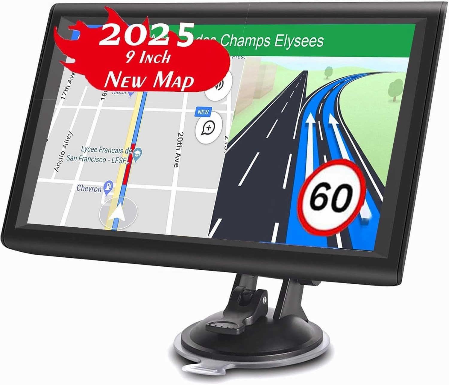 Car GPS Navigation Truck RV, 9 inch Touch Screen Latest 2025 Map, Real Voice Spoken Turn-by-Turn Direction Reminding Navigation System for Cars, Vehicle GPS with Speed and Red Light Warning (Black)